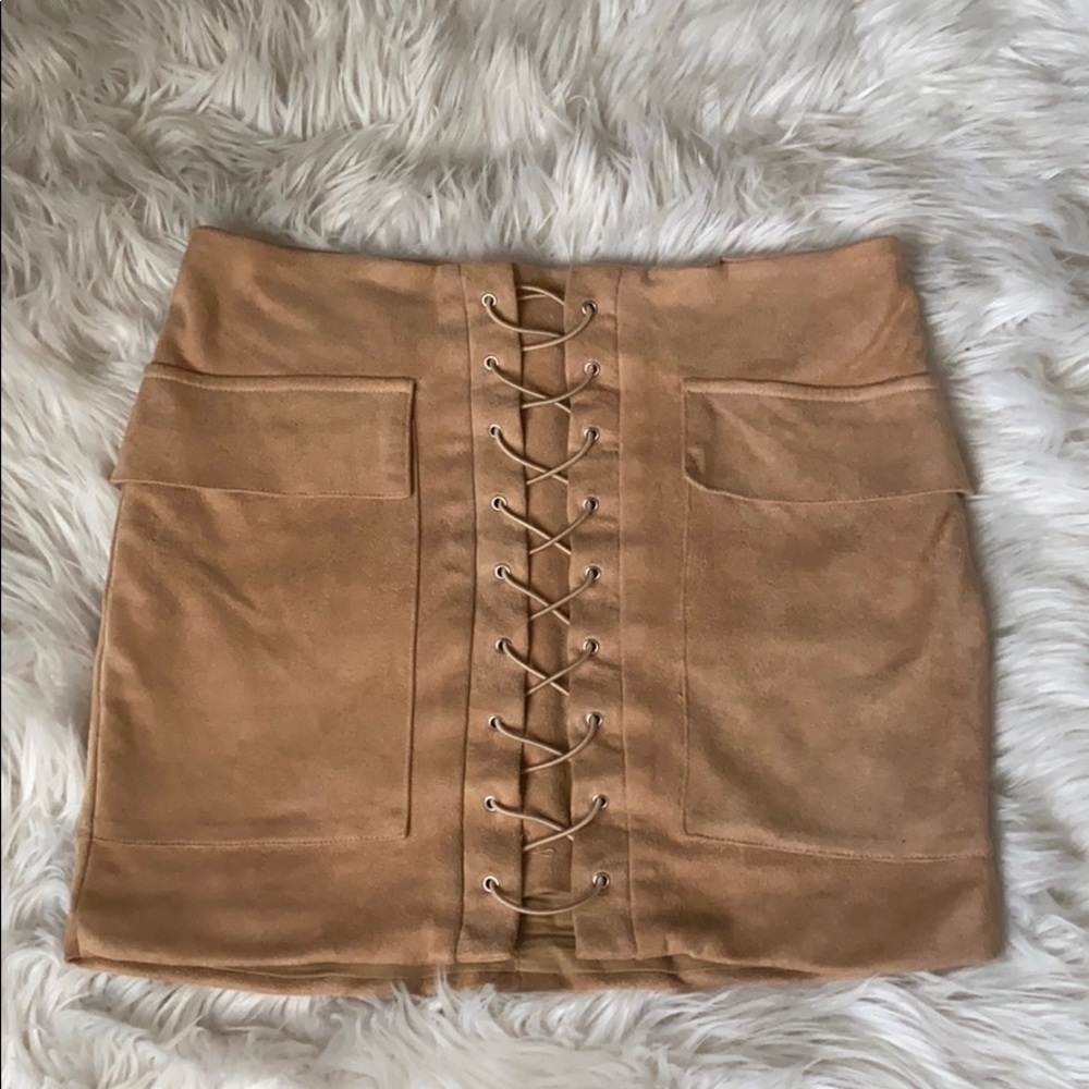 Tan suede mini skirt